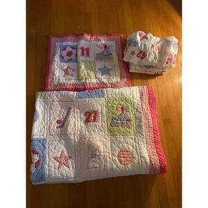 SALE!!! Girls Pottery Barn Kids Twin 5pc Sheets, Sham, Quilt Set - Sports, Cheer